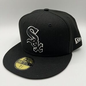 Chicago White Sox New Era Hat Cap Fitted Mens 7 3/4 Black MLB 59FIFTY NEW